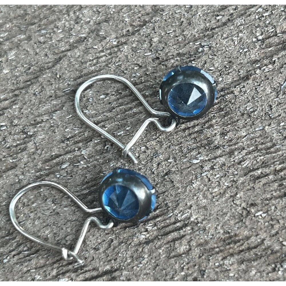 Blue Art DEco Crystal Necklace Choker & Dangle Earrings Set 1930s Open Back Bril - Picture 5 of 11